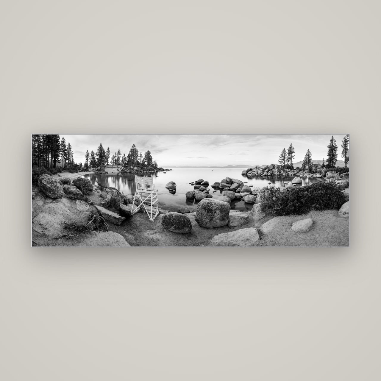 Lake Tahoe Serenity's Watch, Sunrise Over Sand Harbour — Slimline Silver, 170×60 cm. New Zealand fine art wall art by Stephen Milner.