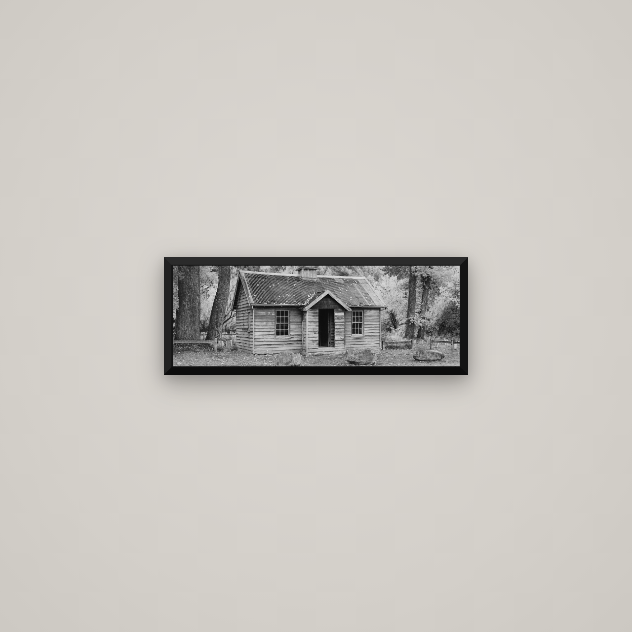 Law and Order, Arrowtown — Basel Black Matte, 57×20 cm. New Zealand fine art wall art by Stephen Milner.