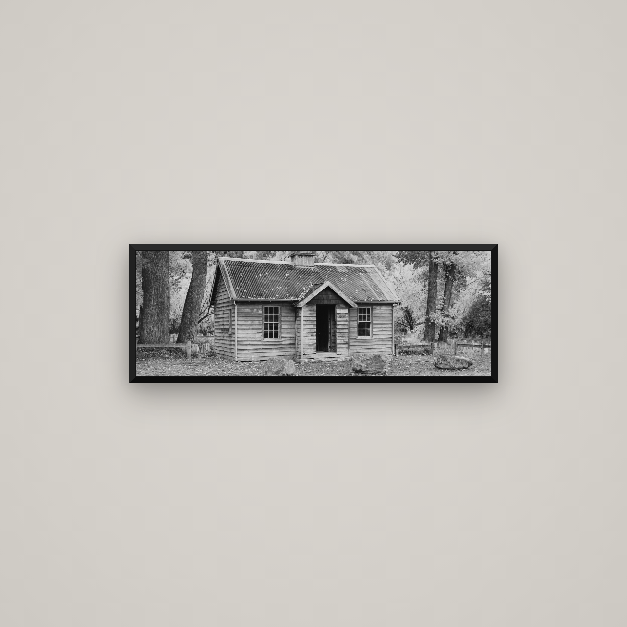 Law and Order, Arrowtown — Basel Black Matte, 85×30 cm. New Zealand fine art wall art by Stephen Milner.
