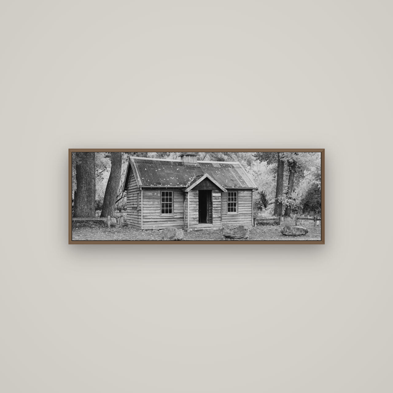 Law and Order, Arrowtown, Basel Walnut, 113×40 cm. New Zealand fine art wall art by Stephen Milner.