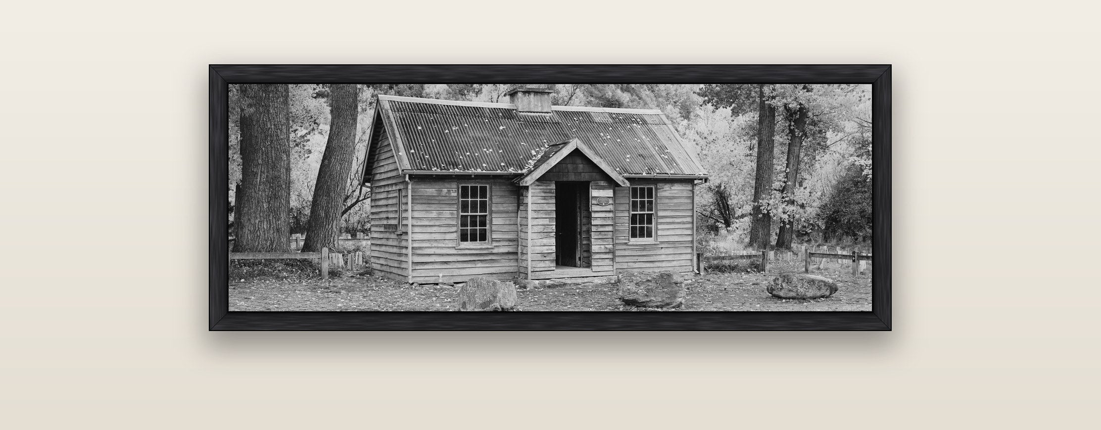 Law and Order, Arrowtown — black float frame framed canvas print. New Zealand fine art landscape wall art by Stephen Milner.