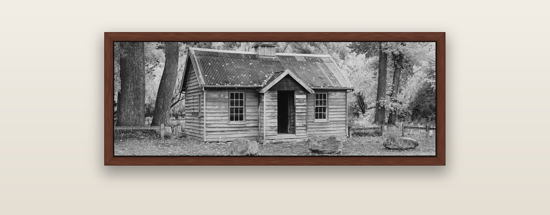 Law and Order, Arrowtown — brown float frame framed canvas print. New Zealand fine art landscape wall art by Stephen Milner.