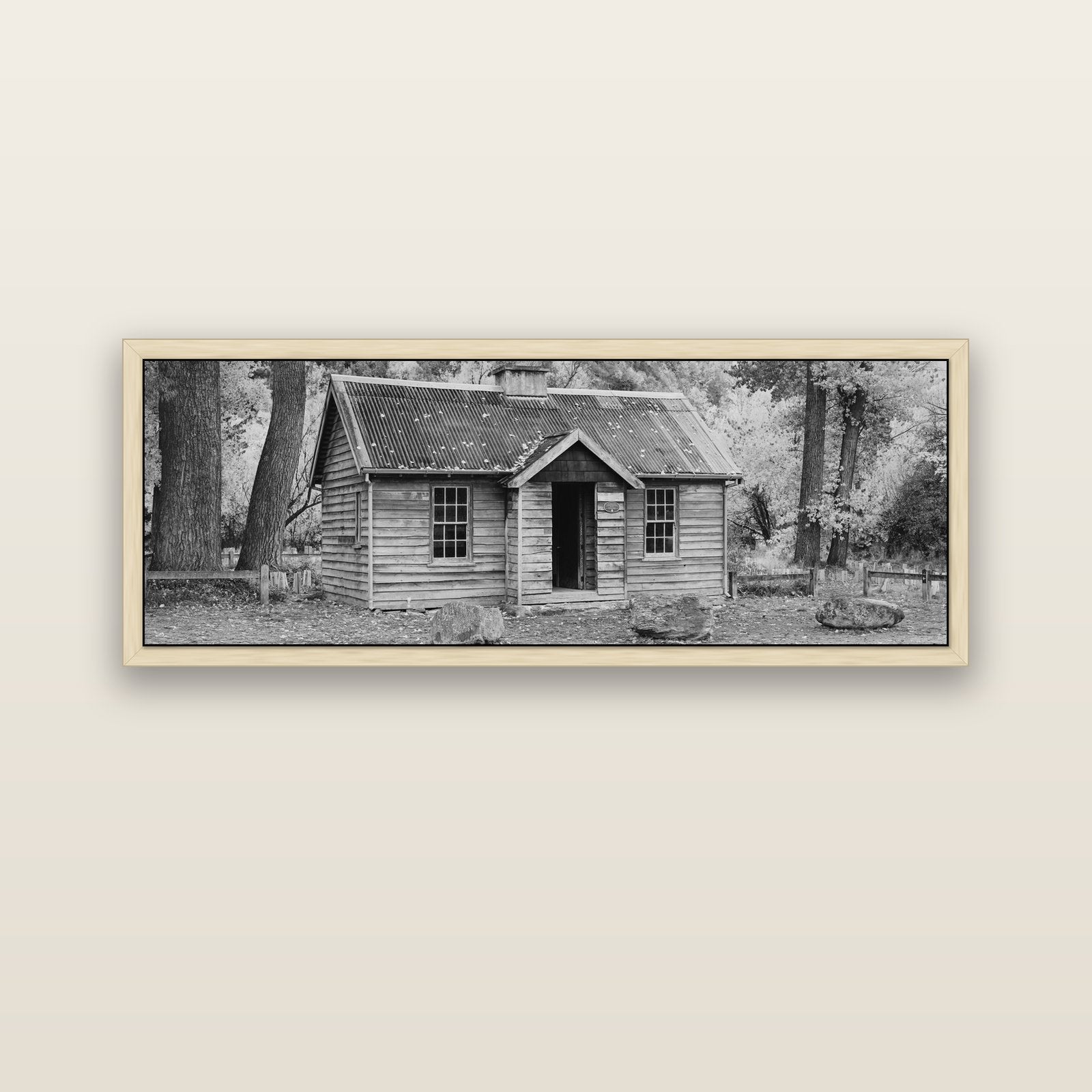 Law and Order, Arrowtown — natural float frame canvas, 152 × 56 cm. New Zealand fine art landscape wall art by Stephen Milner.