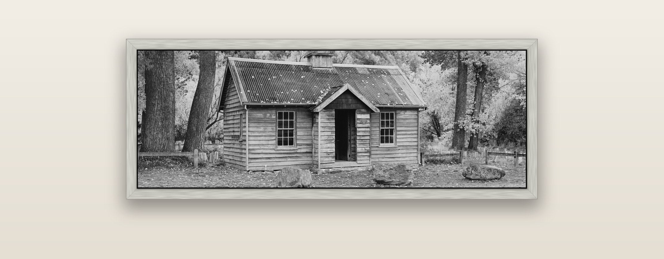 Law and Order, Arrowtown — silver float frame framed canvas print. New Zealand fine art landscape wall art by Stephen Milner.