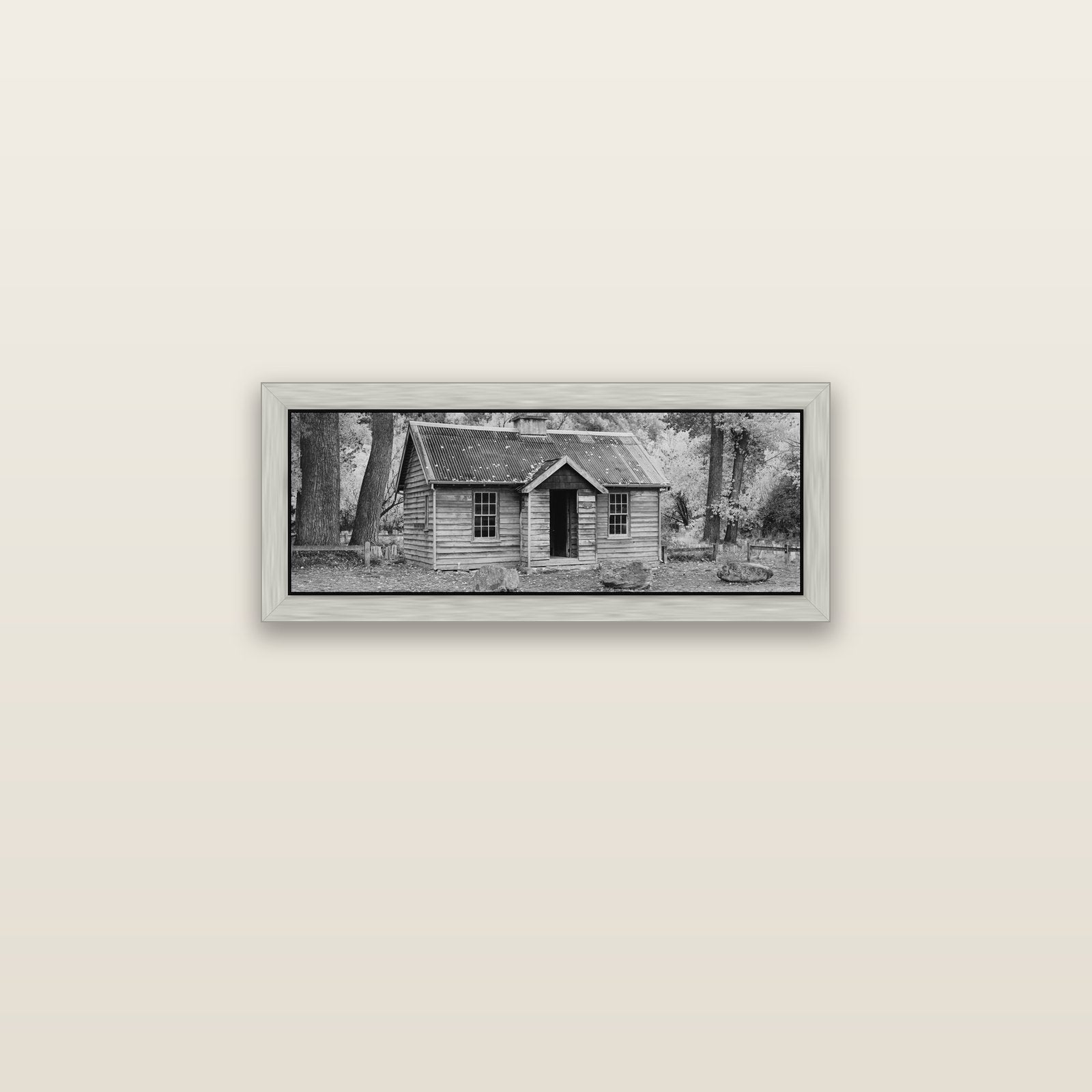 Law and Order, Arrowtown — silver float frame canvas, 71 × 25 cm. New Zealand fine art landscape wall art by Stephen Milner.