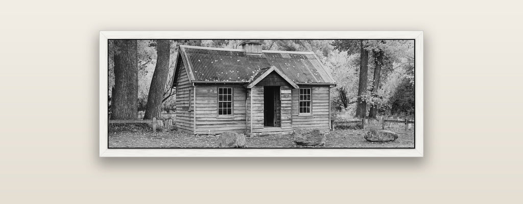 Law and Order, Arrowtown — white float frame framed canvas print. New Zealand fine art landscape wall art by Stephen Milner.