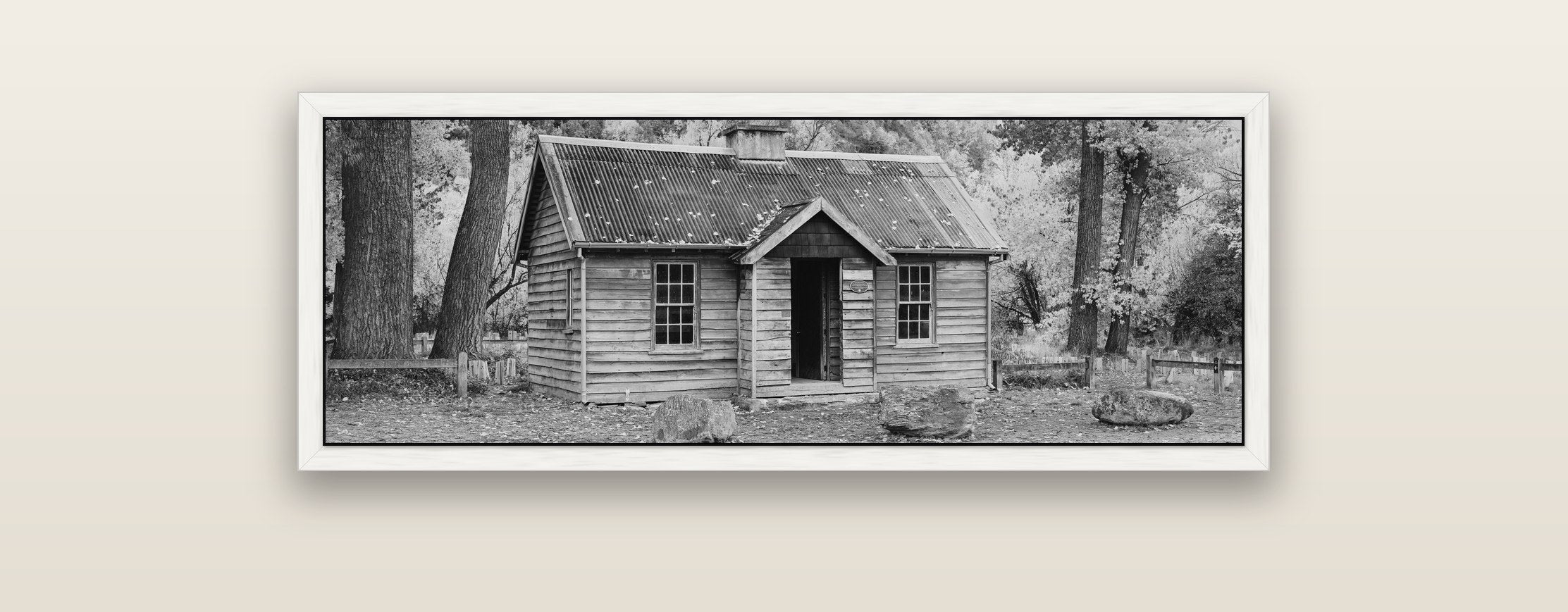 Law and Order, Arrowtown — white float frame framed canvas print. New Zealand fine art landscape wall art by Stephen Milner.