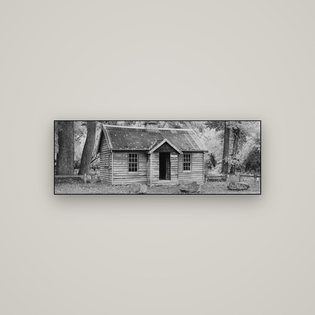 Law and Order, Arrowtown — Slimline Black, 113×40 cm. New Zealand fine art wall art by Stephen Milner.