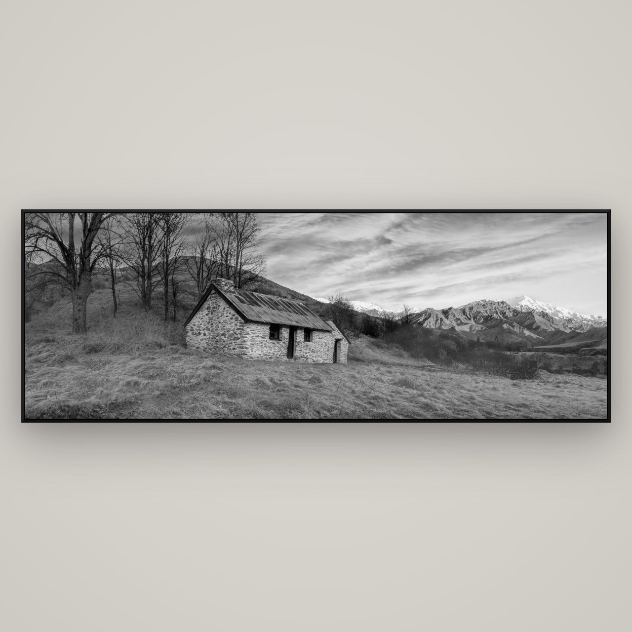 Legacy of the Goldseeker, Needham's Macetown Abode — ArtBox Black, 198×70 cm. New Zealand fine art wall art by Stephen Milner.