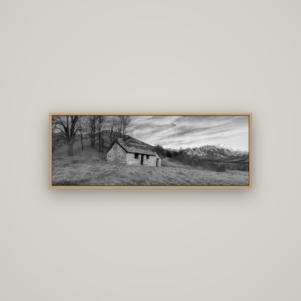 Legacy of the Goldseeker, Needham's Macetown Abode, Basel Natural Oak, 113×40 cm. New Zealand fine art wall art by Stephen Milner.