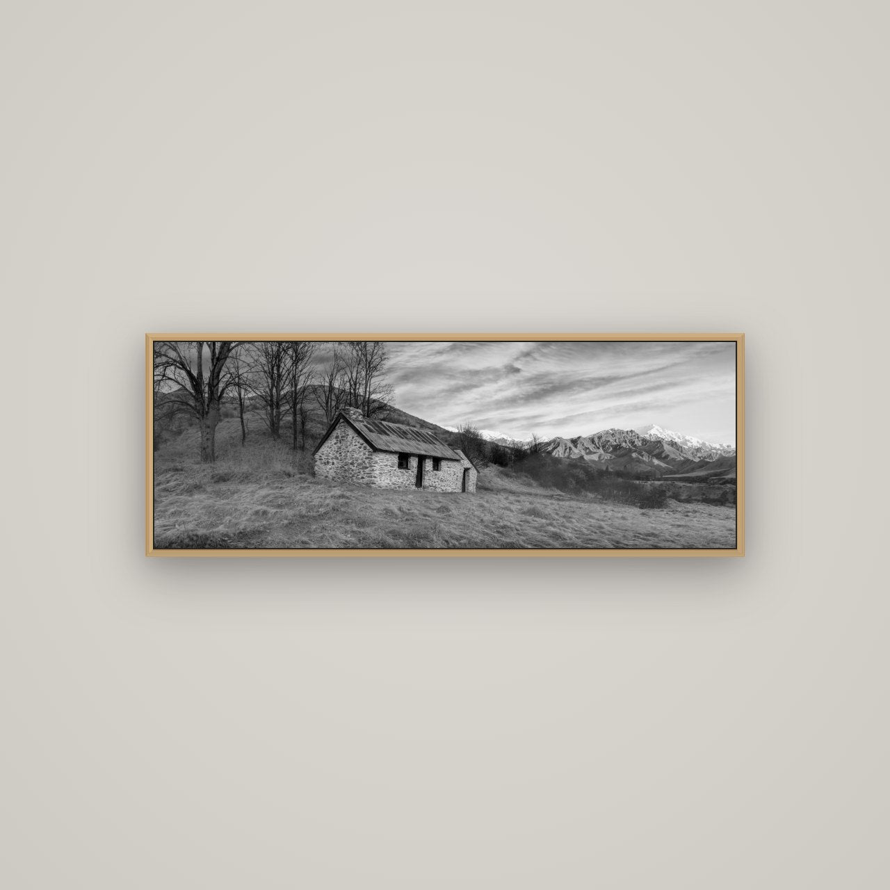 Legacy of the Goldseeker, Needham's Macetown Abode, Basel Natural Oak, 113×40 cm. New Zealand fine art wall art by Stephen Milner.