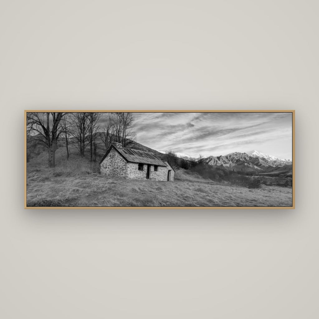 Legacy of the Goldseeker, Needham's Macetown Abode, Basel Natural Oak, 170×60 cm. New Zealand fine art wall art by Stephen Milner.