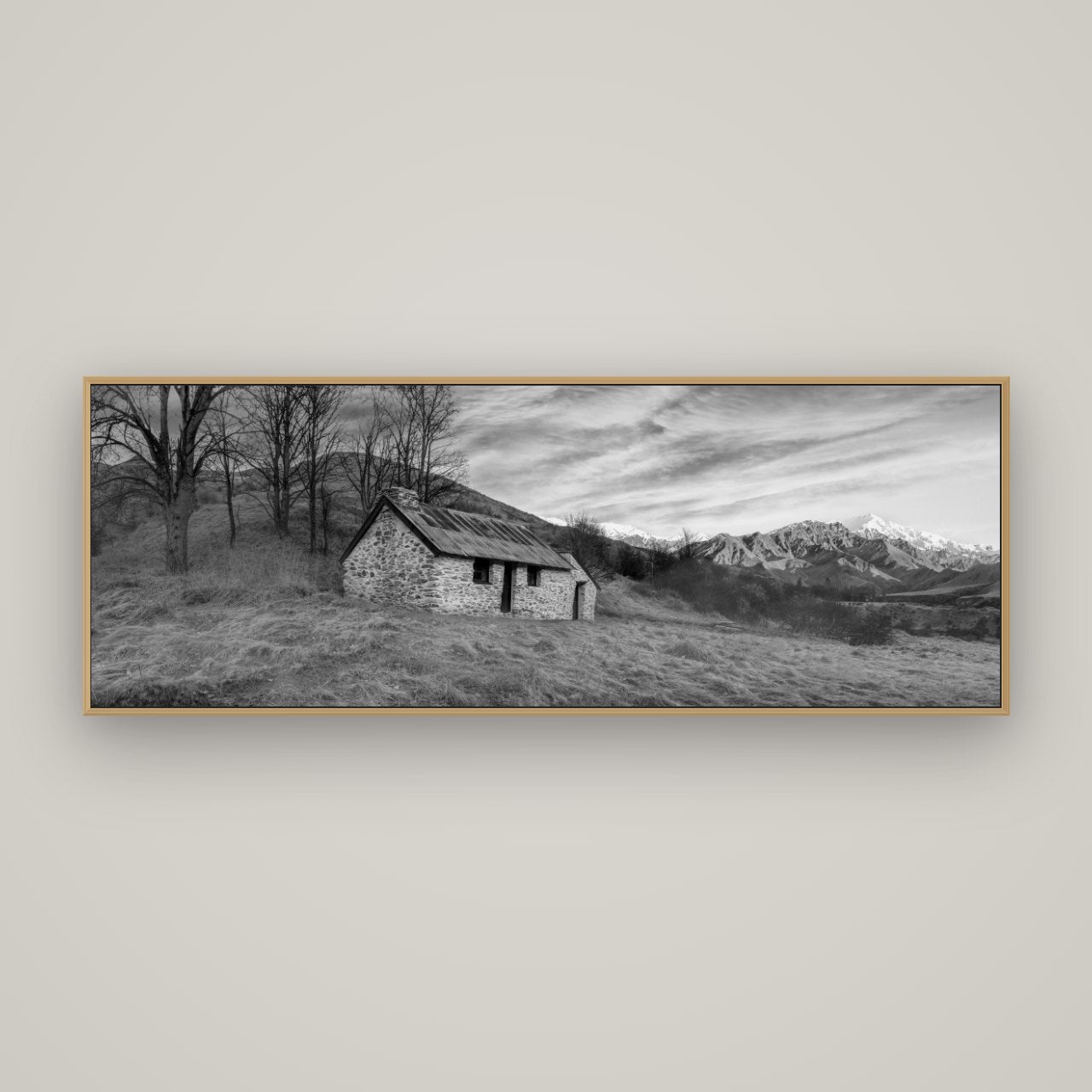 Legacy of the Goldseeker, Needham's Macetown Abode, Basel Natural Oak, 170×60 cm. New Zealand fine art wall art by Stephen Milner.