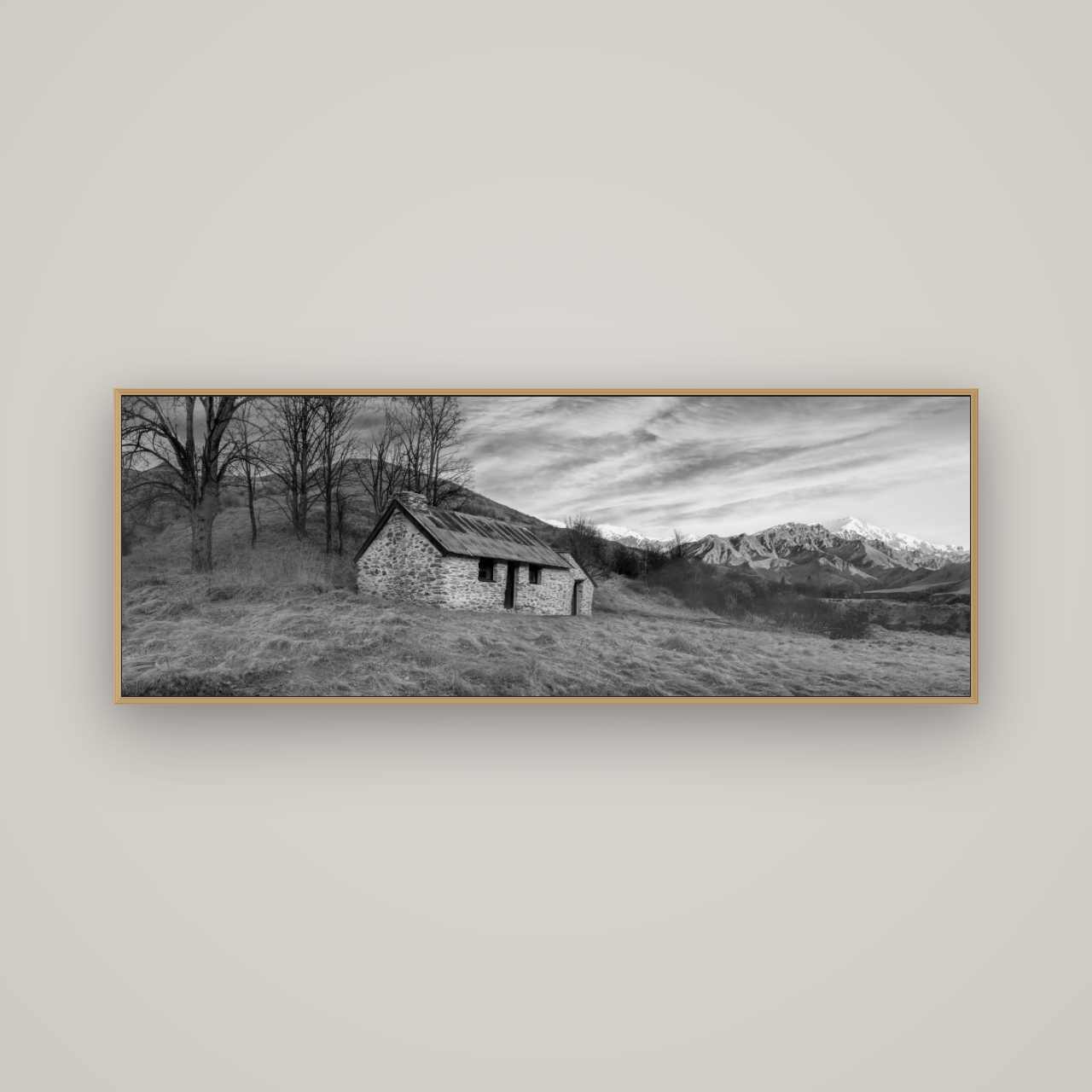 Legacy of the Goldseeker, Needham's Macetown Abode, Basel Natural Oak, 170×60 cm. New Zealand fine art wall art by Stephen Milner.