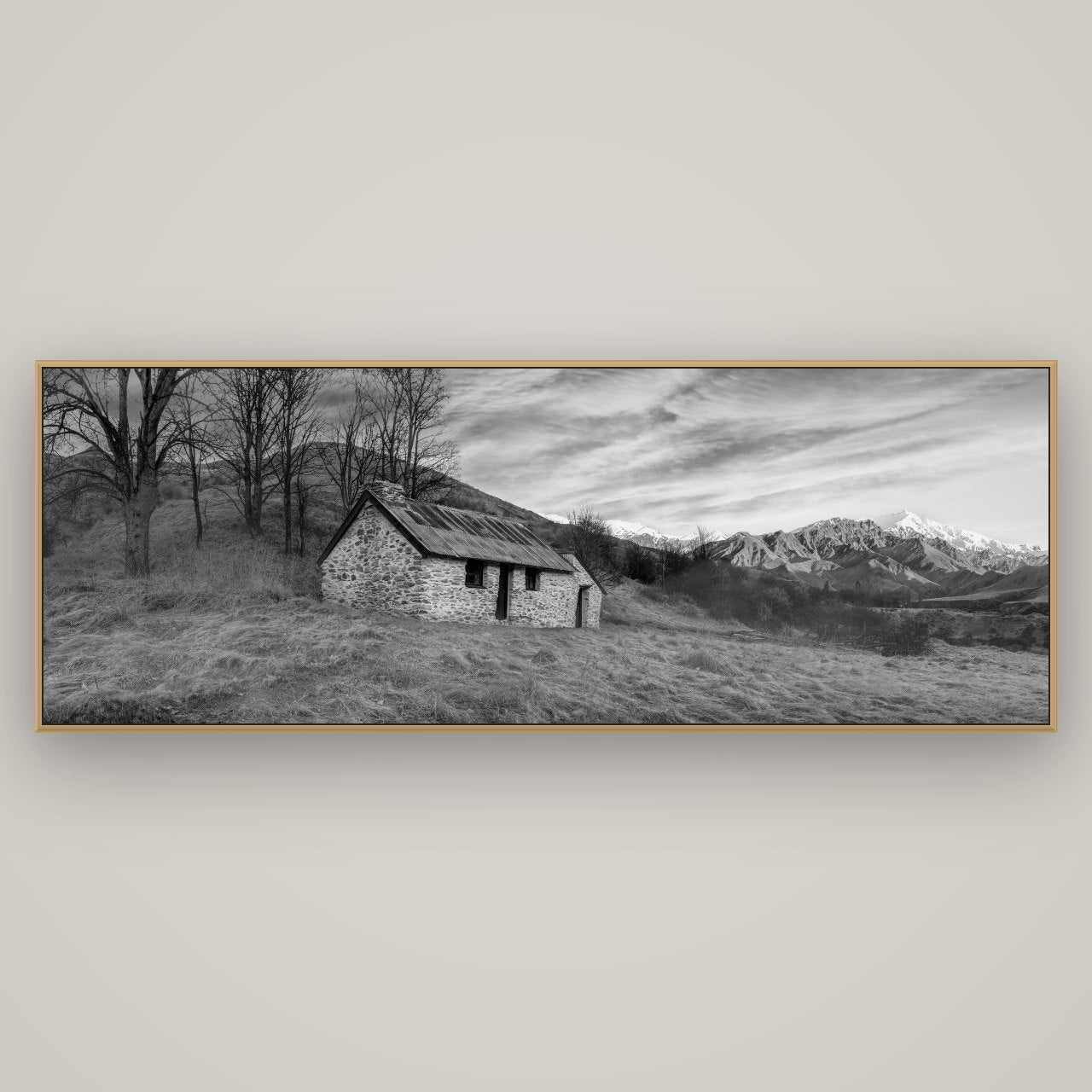 Legacy of the Goldseeker, Needham's Macetown Abode, Basel Natural Oak, 198×70 cm. New Zealand fine art wall art by Stephen Milner.