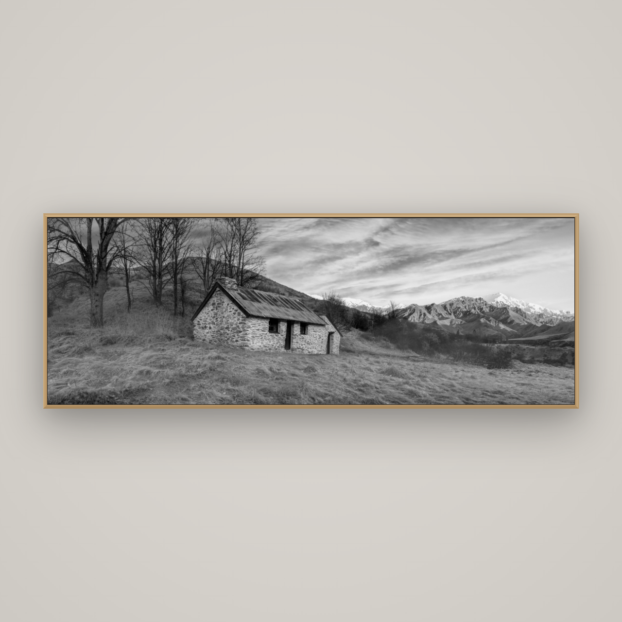 Legacy of the Goldseeker, Needham's Macetown Abode, Basel Natural Oak, 198×70 cm. New Zealand fine art wall art by Stephen Milner.