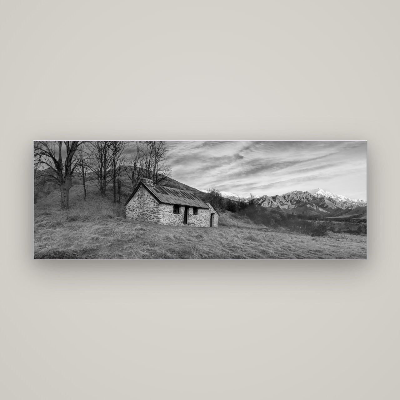 Legacy of the Goldseeker, Needham's Macetown Abode — Slimline Silver, 170×60 cm. New Zealand fine art wall art by Stephen Milner.