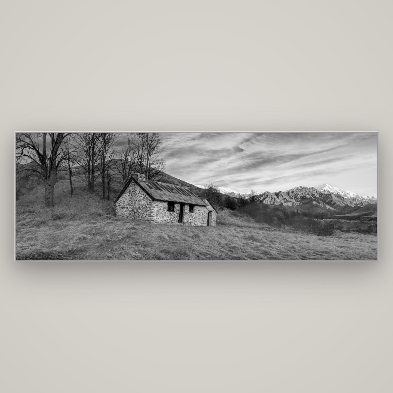 Legacy of the Goldseeker, Needham's Macetown Abode — Slimline Silver, 198×70 cm. New Zealand fine art wall art by Stephen Milner.