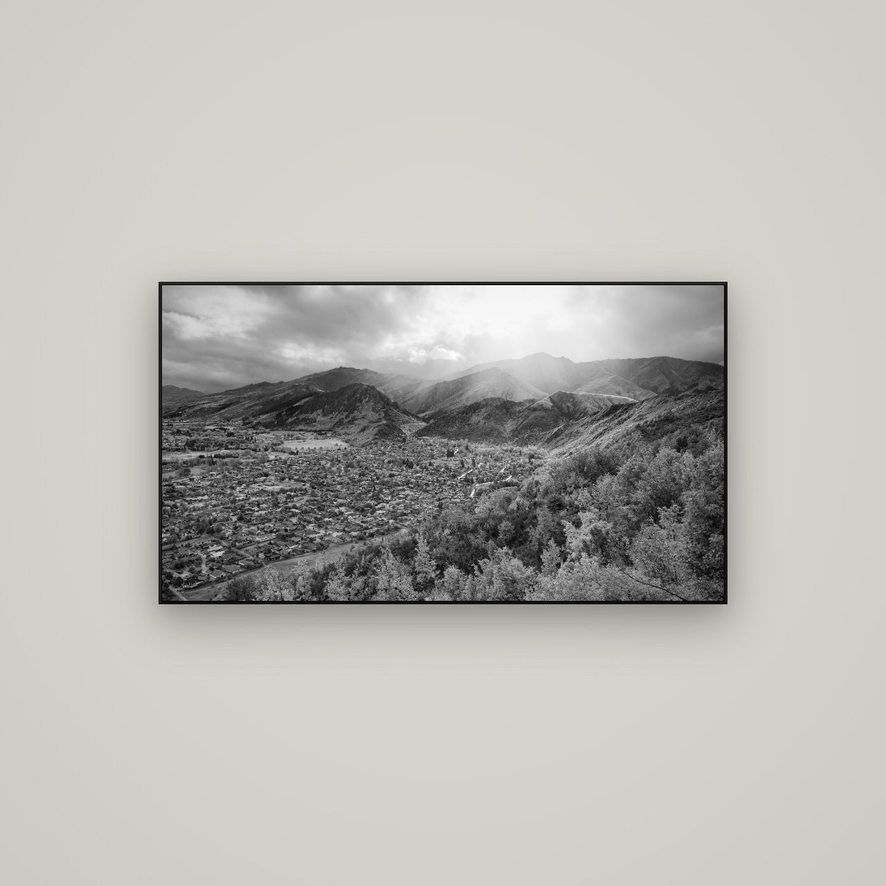 Light Over the Valley, Arrowtown — ArtBox Black, 107×60 cm. New Zealand fine art wall art by Stephen Milner.