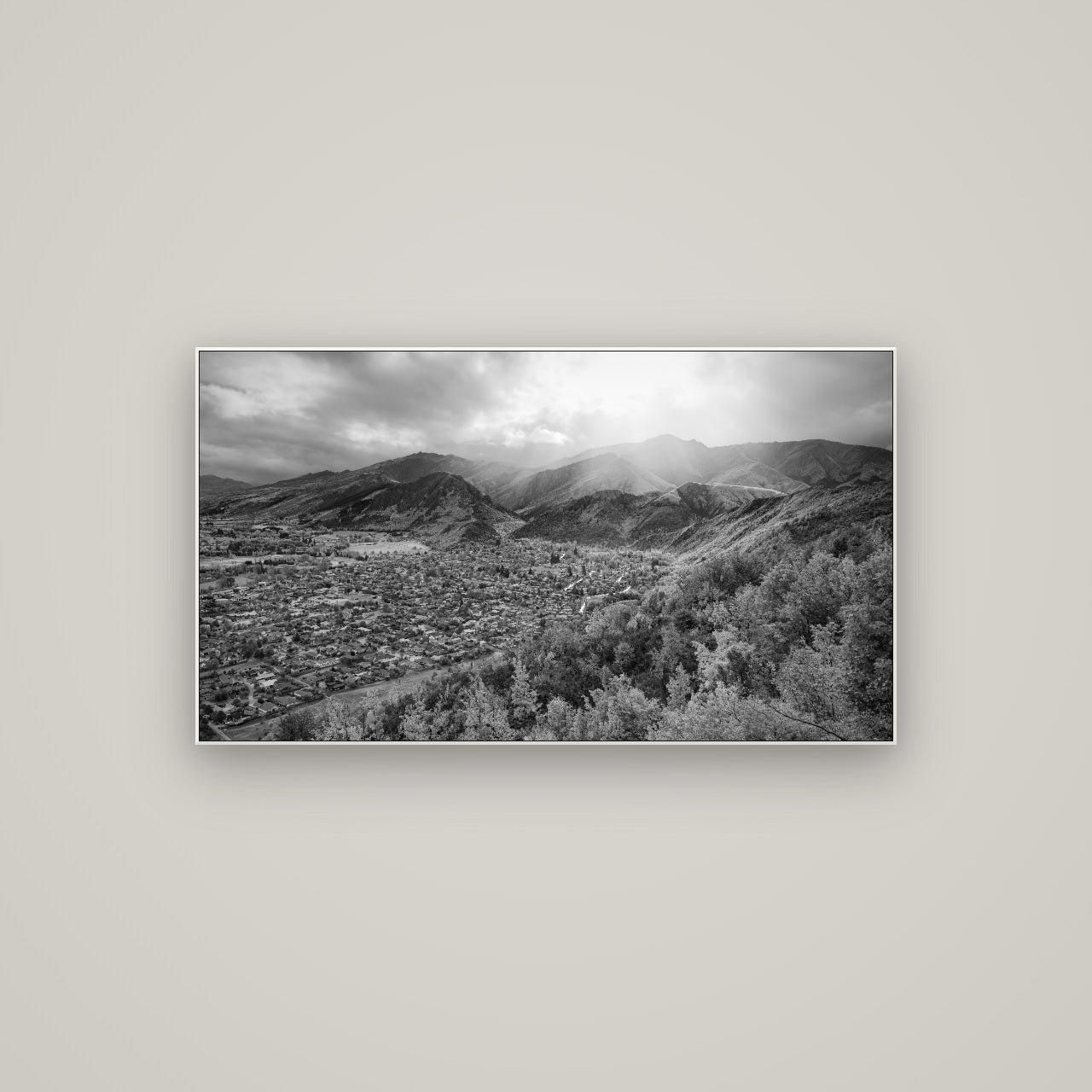 Light Over the Valley, Arrowtown — ArtBox White, 107×60 cm. New Zealand fine art wall art by Stephen Milner.