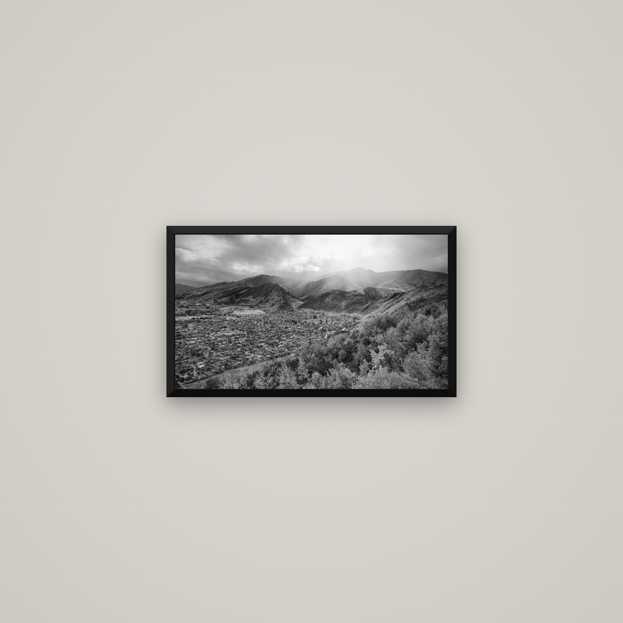 Light Over the Valley, Arrowtown — Basel Black Matte, 53×30 cm. New Zealand fine art wall art by Stephen Milner.