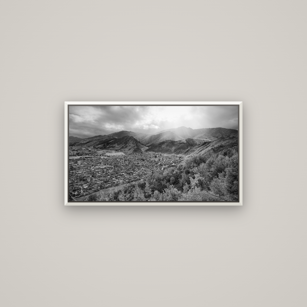 Light Over the Valley, Arrowtown — Basel White, 80×45 cm. New Zealand fine art wall art by Stephen Milner.