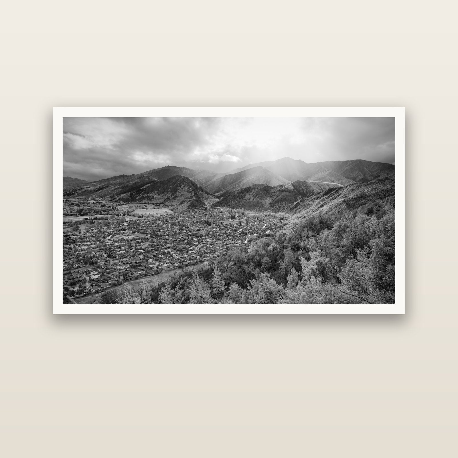 Light Over the Valley, Arrowtown — Hahnemühle fine art print, 150 × 75 cm. New Zealand fine art landscape photography by Stephen Milner.