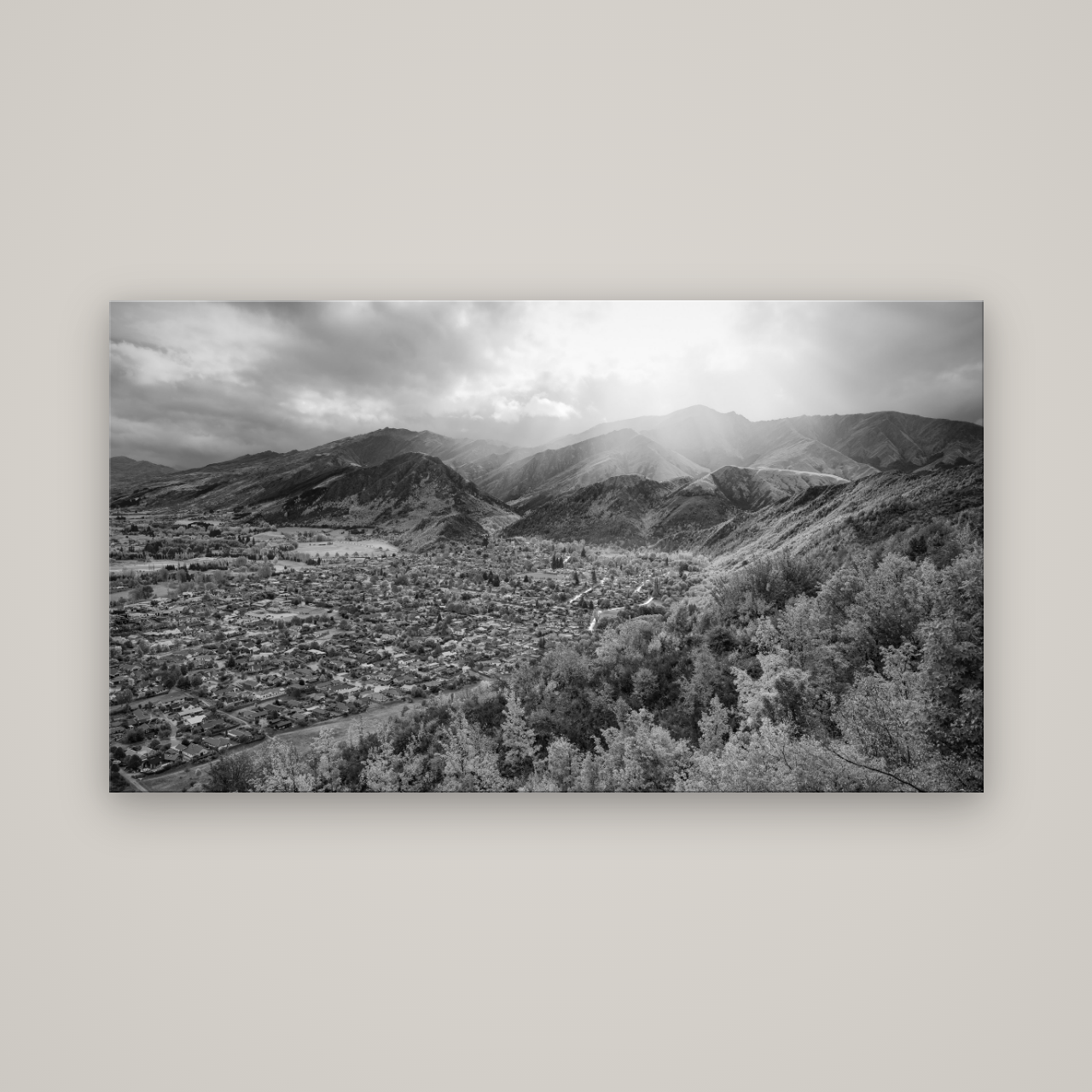 Light Over the Valley, Arrowtown — No frame, 160×90 cm. New Zealand fine art wall art by Stephen Milner.