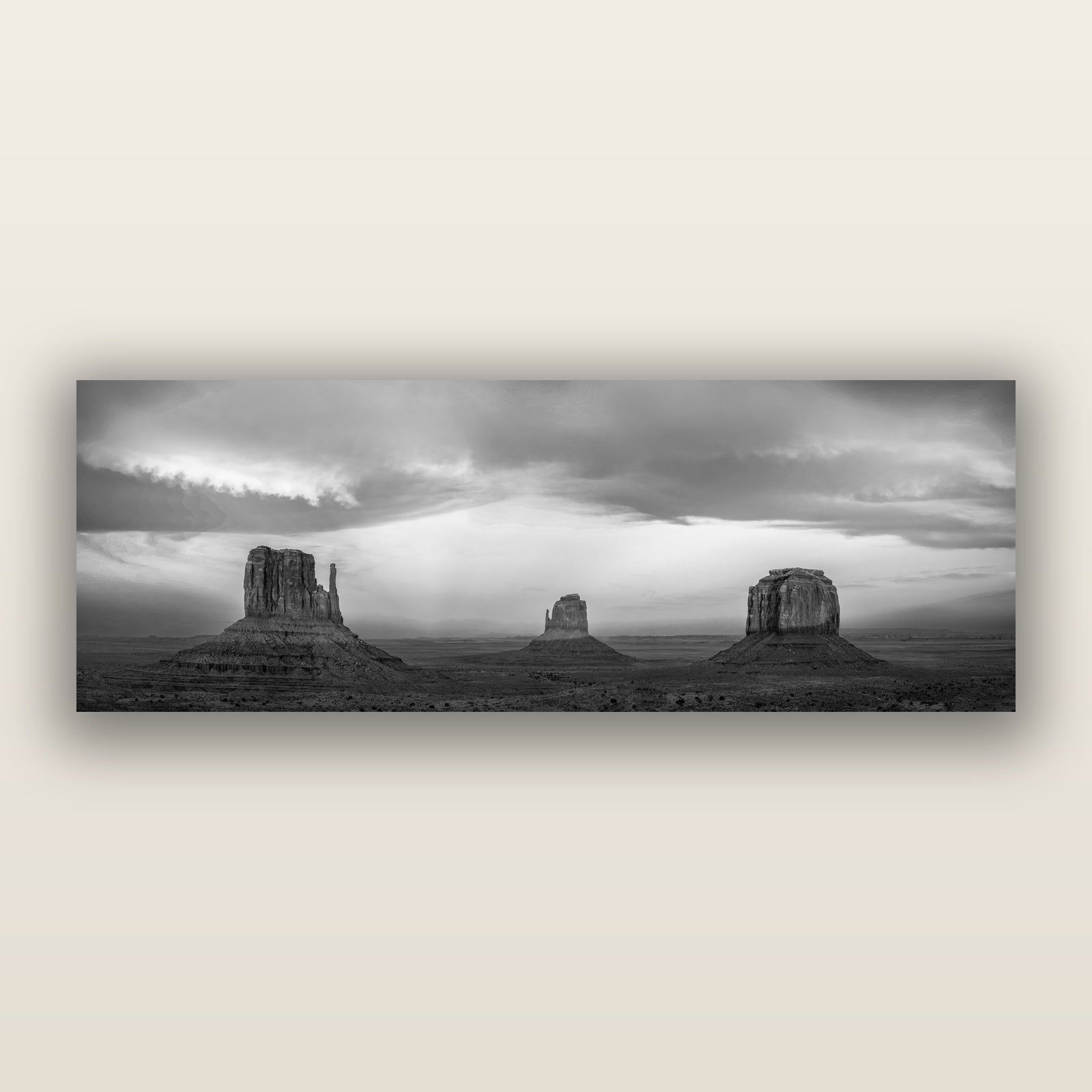 Majestic Guardians, Monument Valley Sunset Spectacle, black and white frameless acrylic glass print. New Zealand fine art photography by Stephen Milner.