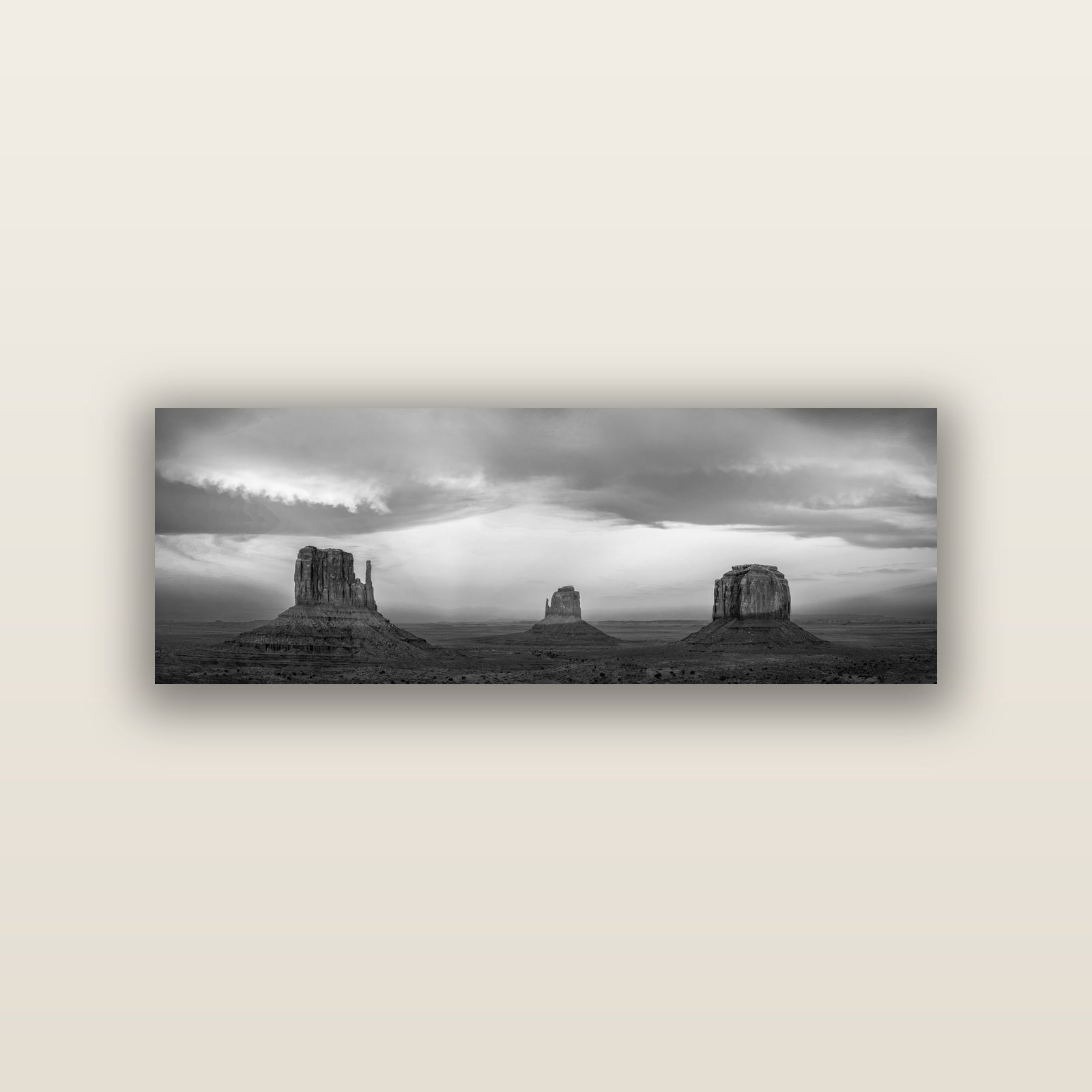 Majestic Guardians, Monument Valley Sunset Spectacle — acrylic panel print, small 76 × 25 cm. New Zealand fine art landscape wall art by Stephen Milner.