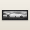 Majestic Guardians, Monument Valley Sunset Spectacle, black and white framed metallic canvas print, Black frame. New Zealand fine art wall art by Stephen Milner.