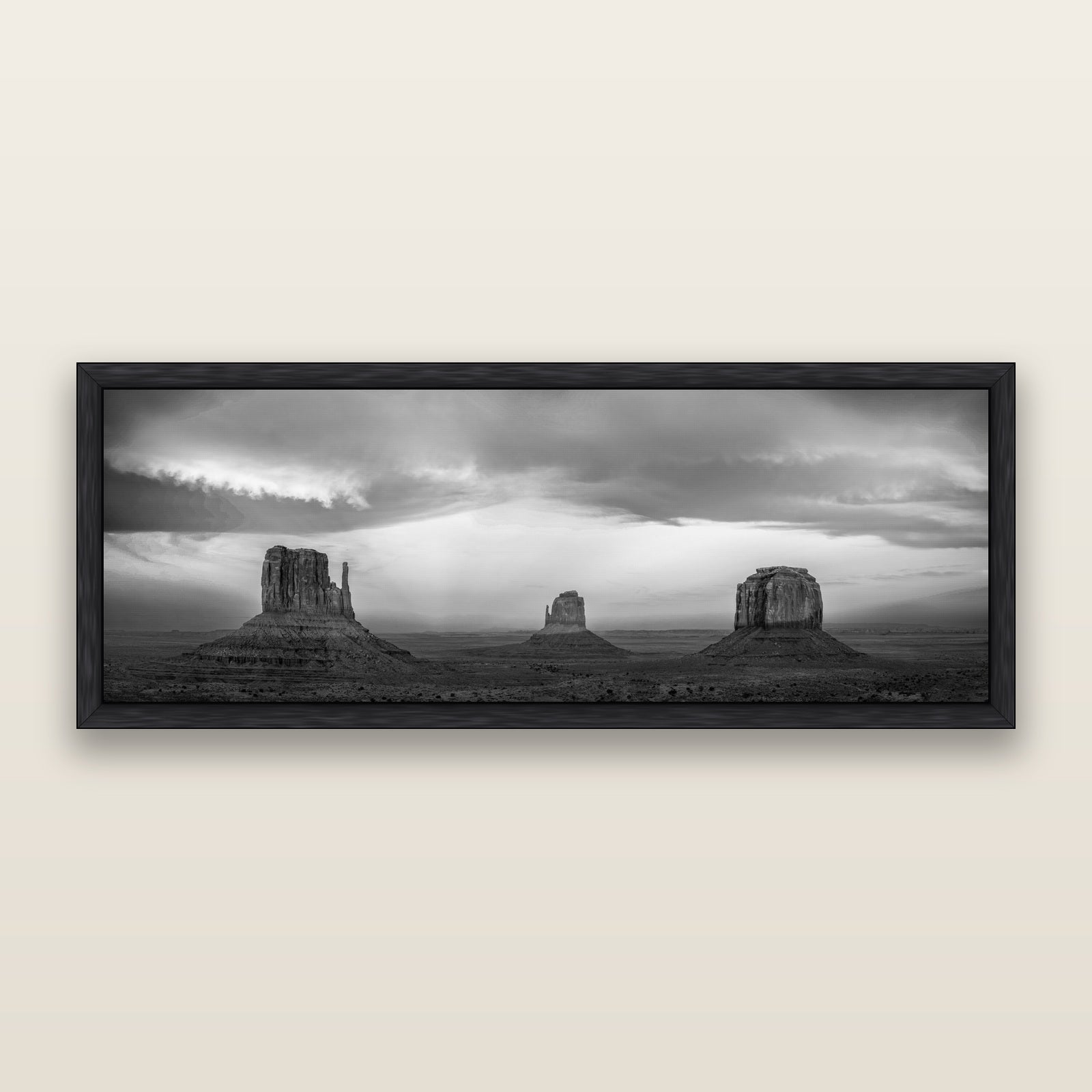 Majestic Guardians, Monument Valley Sunset Spectacle, black and white framed metallic canvas print, Black frame. New Zealand fine art wall art by Stephen Milner.
