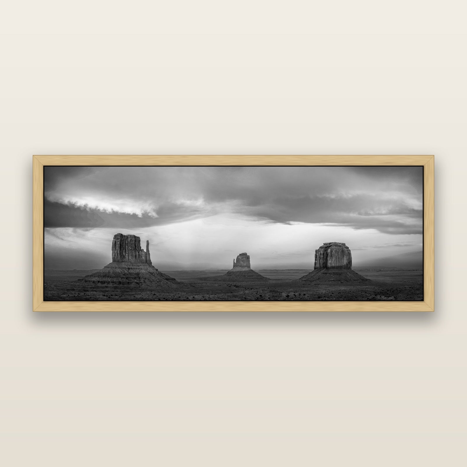 Majestic Guardians, Monument Valley Sunset Spectacle, black and white framed metallic canvas print, Natural frame. New Zealand fine art wall art by Stephen Milner.