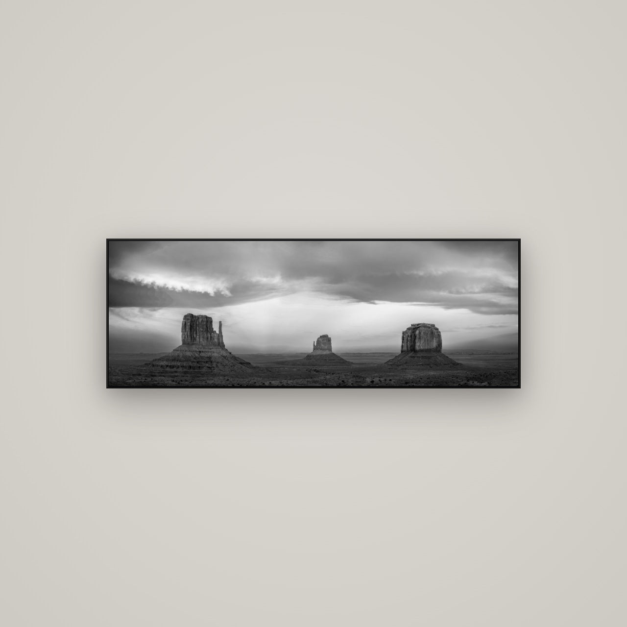 Majestic Guardians, Monument Valley Sunset Spectacle — ArtBox Black, 113×40 cm. New Zealand fine art wall art by Stephen Milner.
