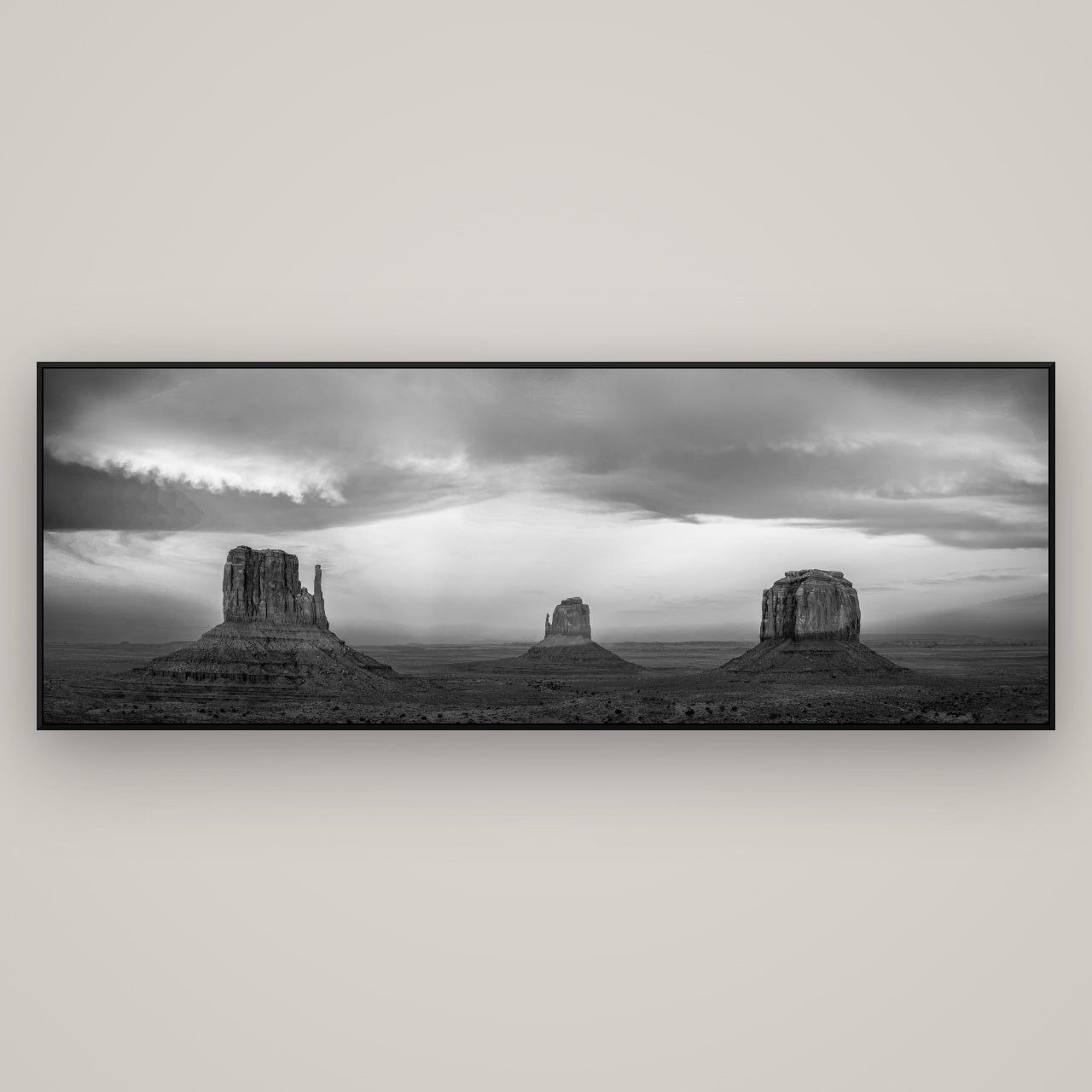 Majestic Guardians, Monument Valley Sunset Spectacle — ArtBox Black, 198×70 cm. New Zealand fine art wall art by Stephen Milner.