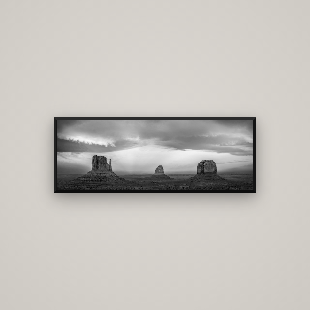 Majestic Guardians, Monument Valley Sunset Spectacle — Basel Black Matte, 113×40 cm. New Zealand fine art wall art by Stephen Milner.