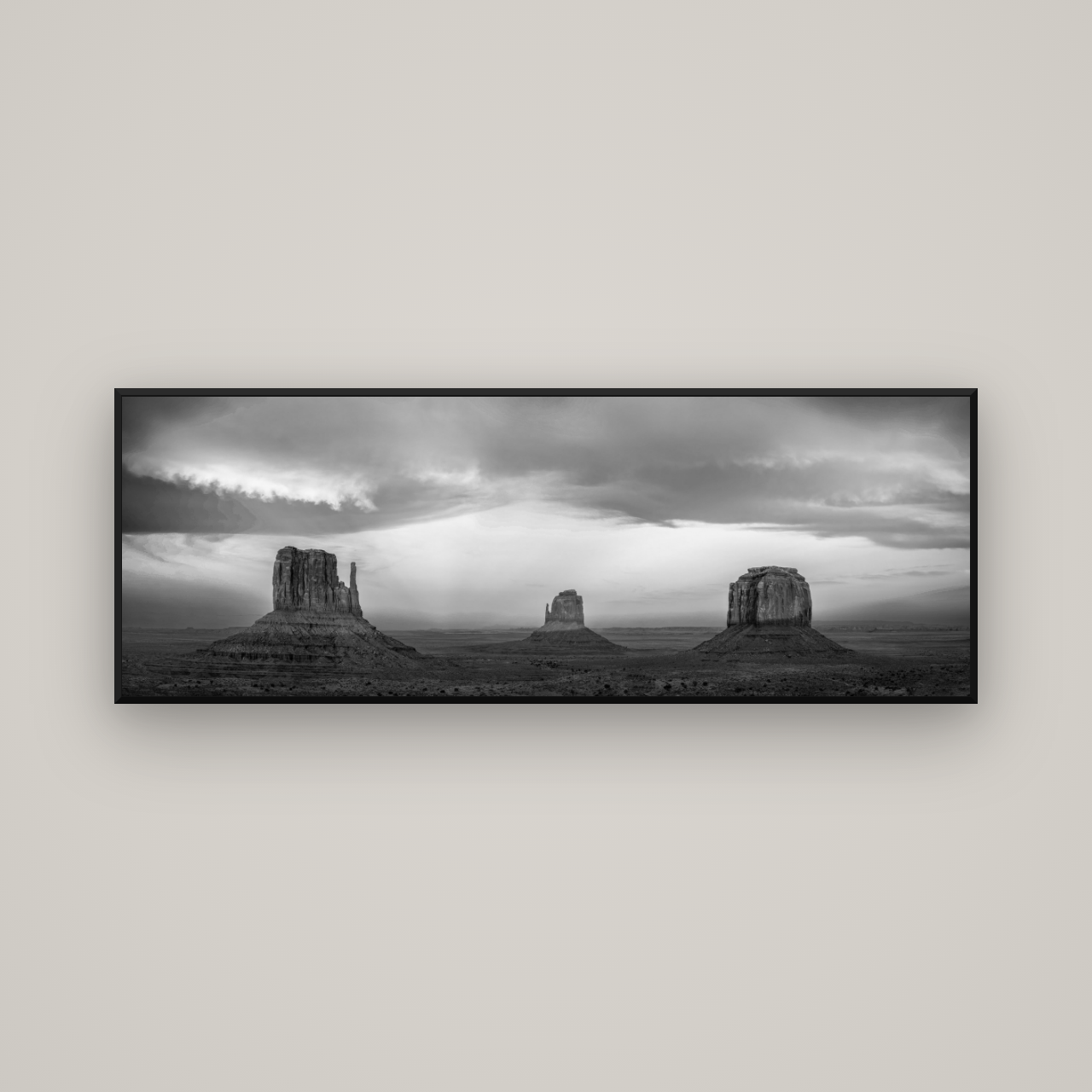 Majestic Guardians, Monument Valley Sunset Spectacle — Basel Black Matte, 170×60 cm. New Zealand fine art wall art by Stephen Milner.