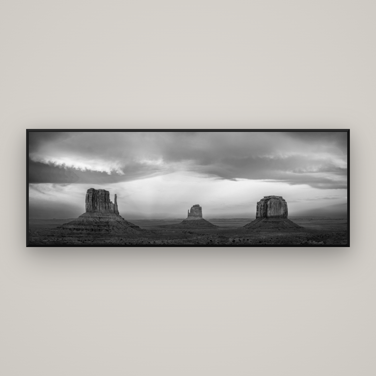 Majestic Guardians, Monument Valley Sunset Spectacle — Basel Black Matte, 198×70 cm. New Zealand fine art wall art by Stephen Milner.