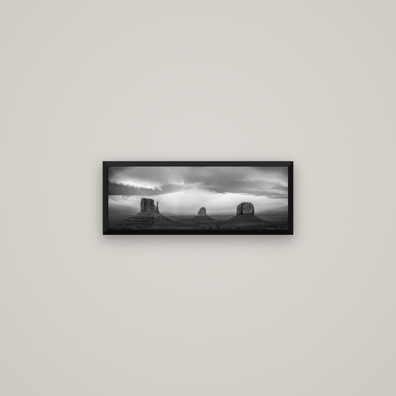 Majestic Guardians, Monument Valley Sunset Spectacle — Basel Black Matte, 57×20 cm. New Zealand fine art wall art by Stephen Milner.