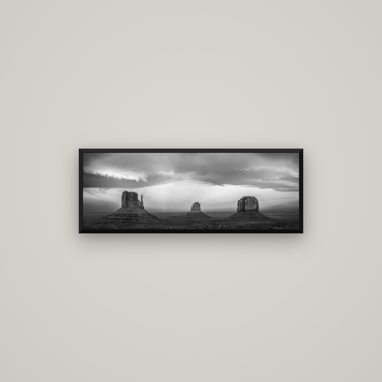 Majestic Guardians, Monument Valley Sunset Spectacle — Basel Black Matte, 85×30 cm. New Zealand fine art wall art by Stephen Milner.