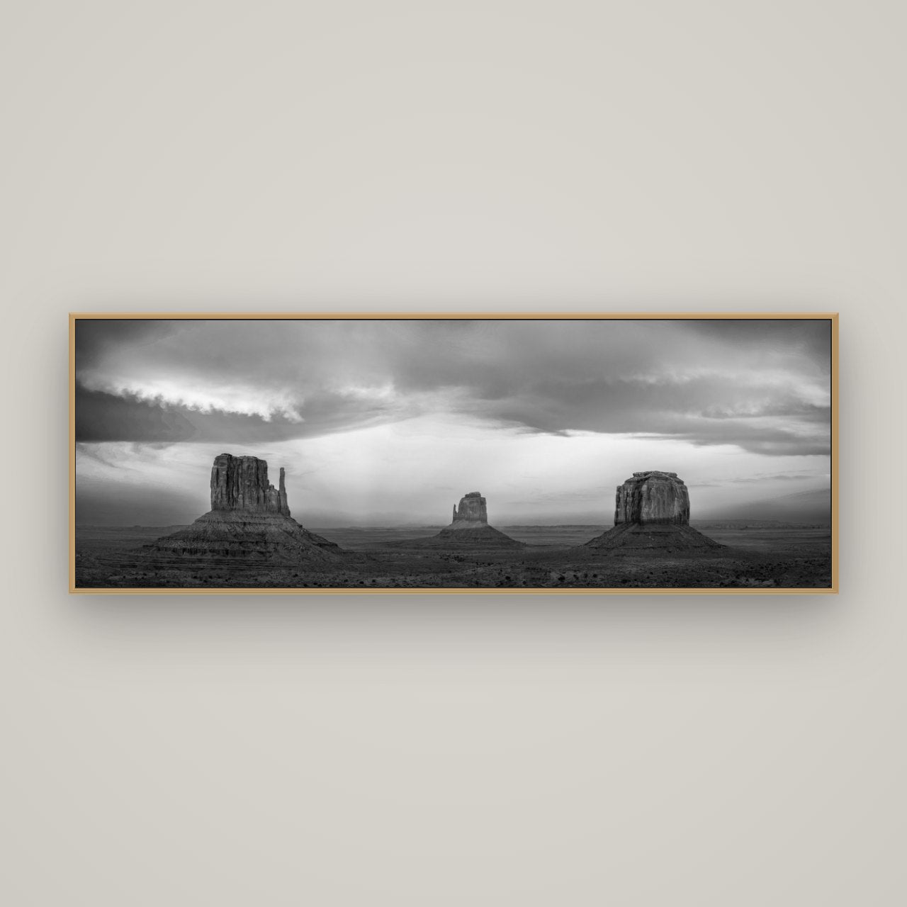 Majestic Guardians, Monument Valley Sunset Spectacle, Basel Natural Oak, 170×60 cm. New Zealand fine art wall art by Stephen Milner.
