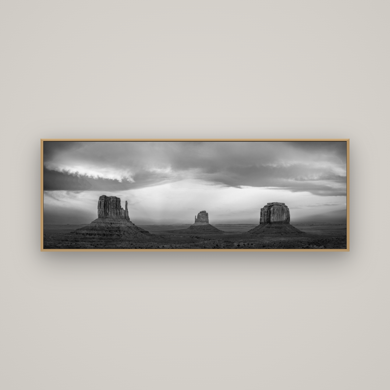 Majestic Guardians, Monument Valley Sunset Spectacle, Basel Natural Oak, 170×60 cm. New Zealand fine art wall art by Stephen Milner.