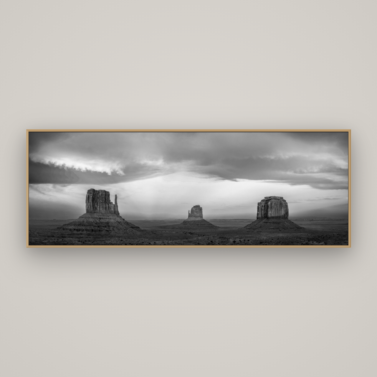 Majestic Guardians, Monument Valley Sunset Spectacle, Basel Natural Oak, 198×70 cm. New Zealand fine art wall art by Stephen Milner.