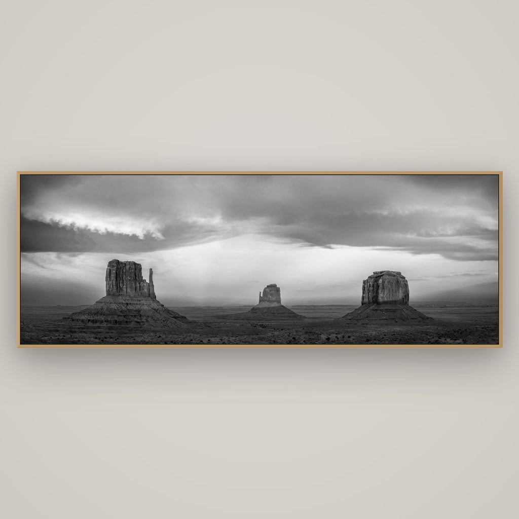 Majestic Guardians, Monument Valley Sunset Spectacle, Basel Natural Oak, 198×70 cm. New Zealand fine art wall art by Stephen Milner.