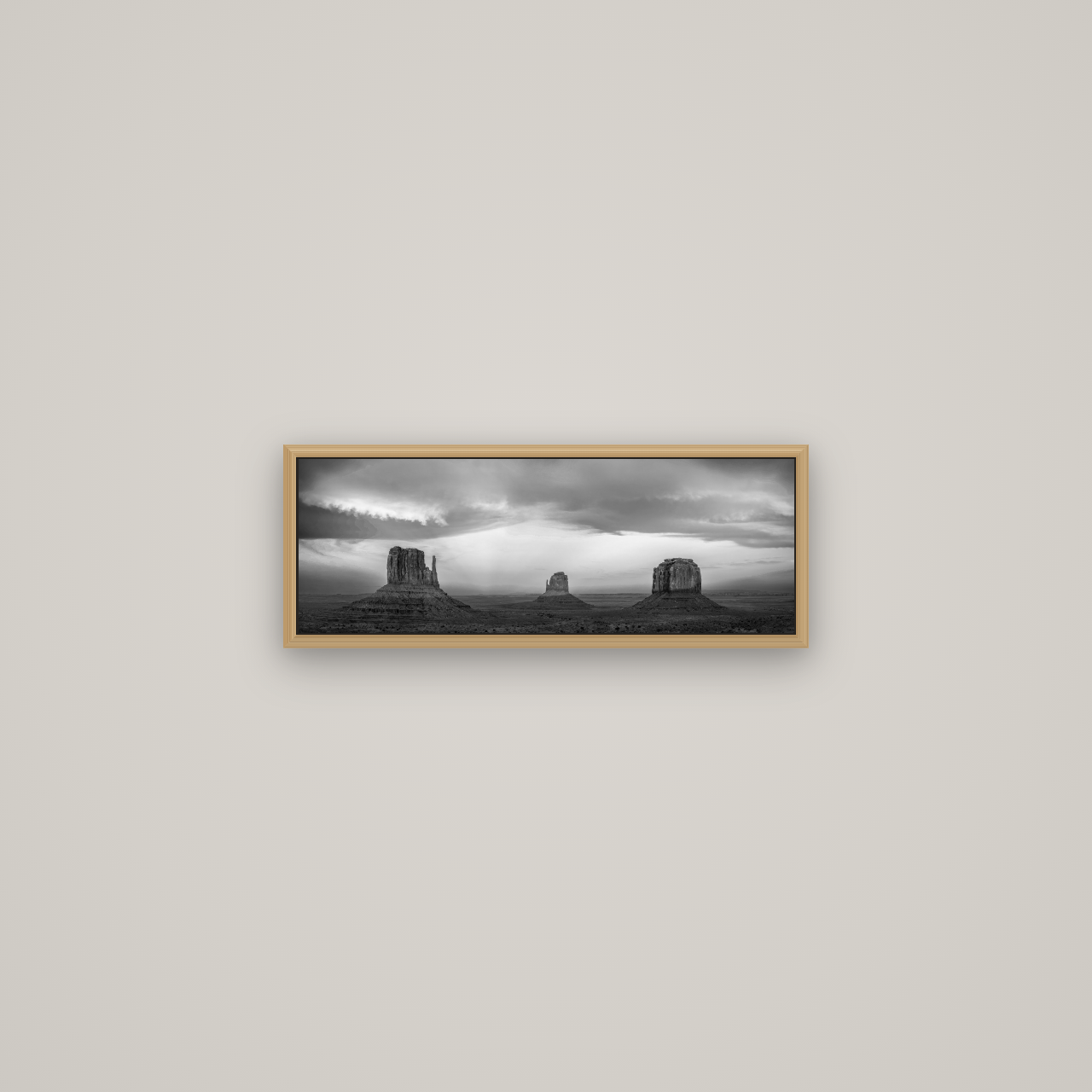 Majestic Guardians, Monument Valley Sunset Spectacle, Basel Natural Oak, 57×20 cm. New Zealand fine art wall art by Stephen Milner.