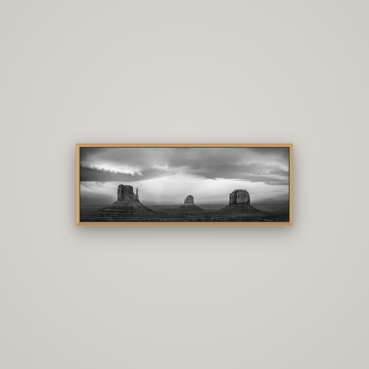 Majestic Guardians, Monument Valley Sunset Spectacle, Basel Natural Oak, 85×30 cm. New Zealand fine art wall art by Stephen Milner.