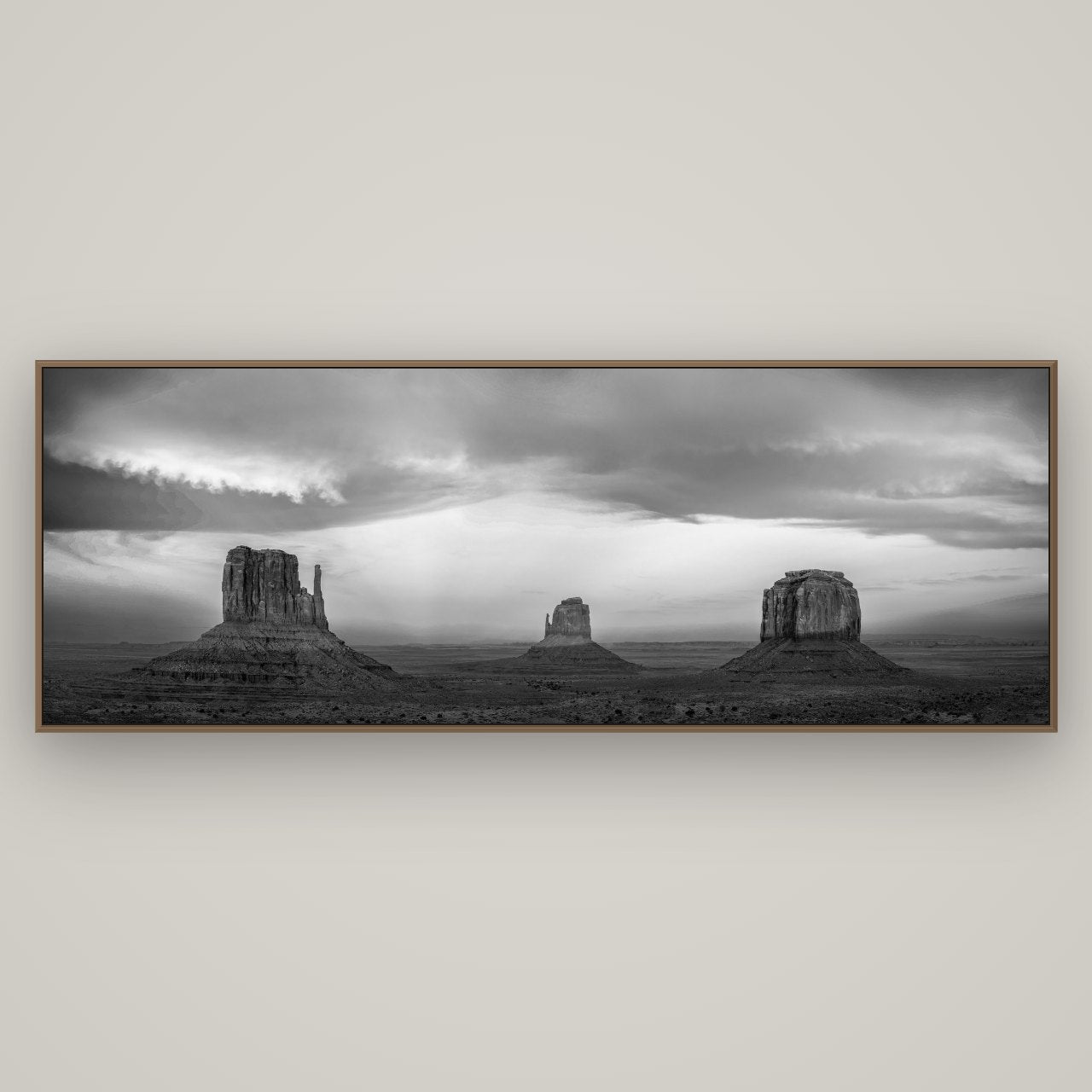 Majestic Guardians, Monument Valley Sunset Spectacle, Basel Walnut, 198×70 cm. New Zealand fine art wall art by Stephen Milner.