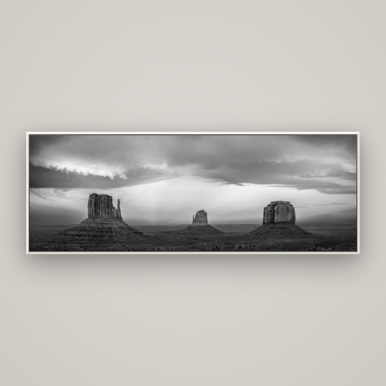 Majestic Guardians, Monument Valley Sunset Spectacle — Basel White, 198×70 cm. New Zealand fine art wall art by Stephen Milner.