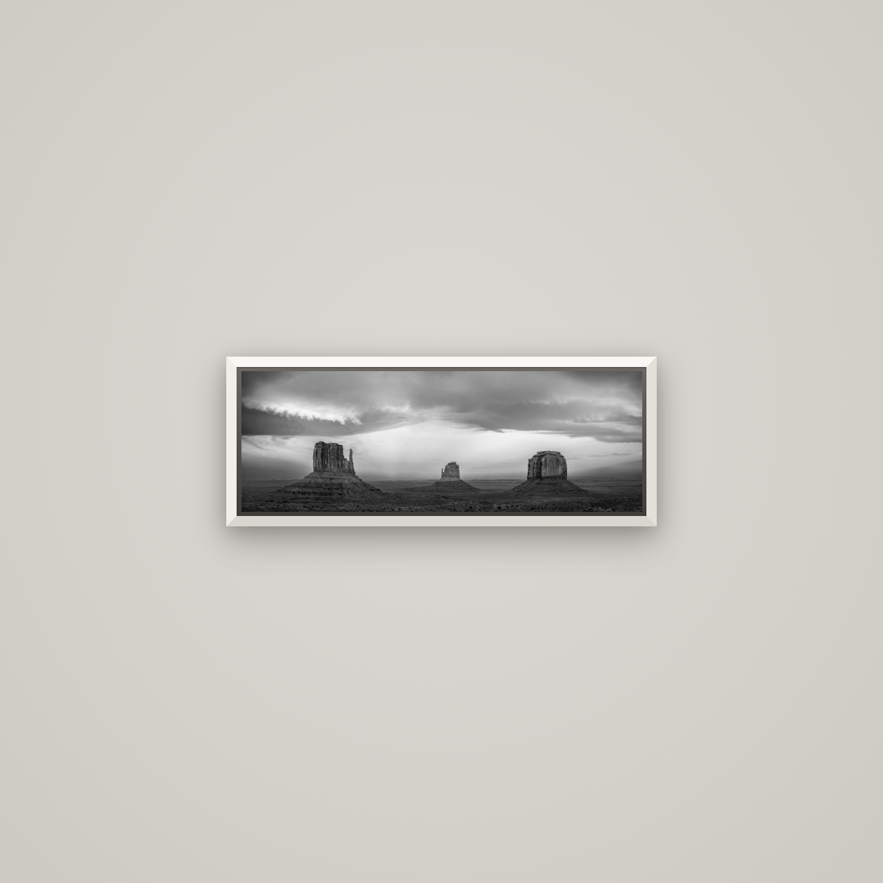 Majestic Guardians, Monument Valley Sunset Spectacle — Basel White, 57×20 cm. New Zealand fine art wall art by Stephen Milner.