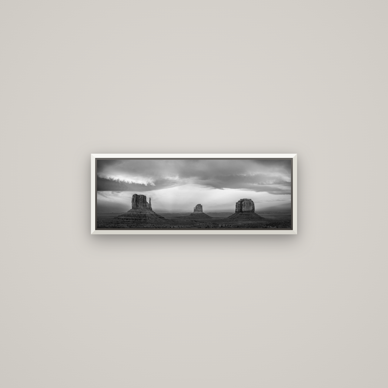 Majestic Guardians, Monument Valley Sunset Spectacle — Basel White, 68×24 cm. New Zealand fine art wall art by Stephen Milner.